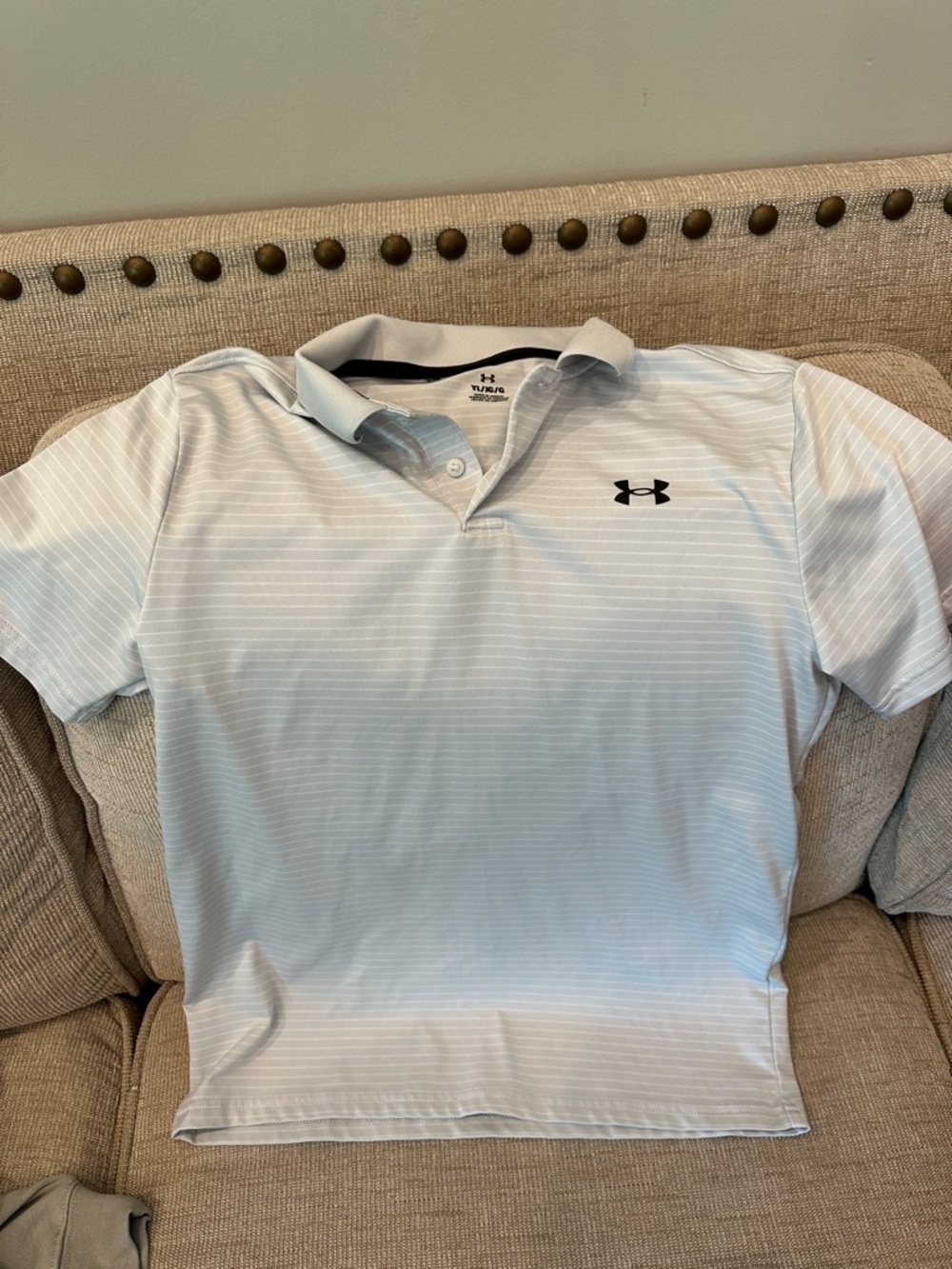 Under Armour Boys Pale Blue Striped Polo